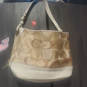 Coach Tan and Cream Signature Shoulder Bag